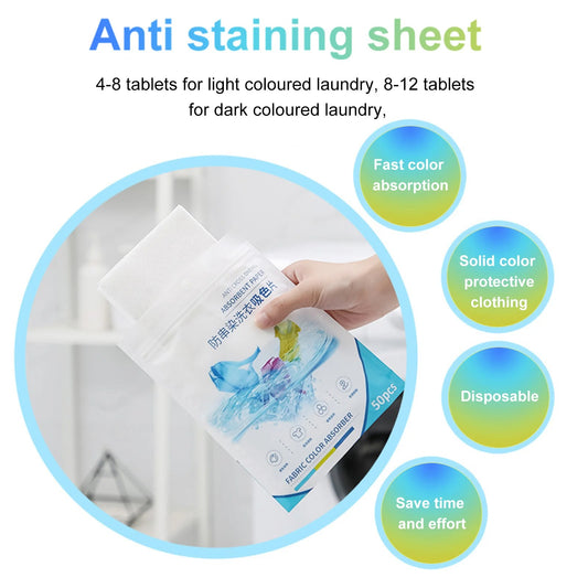 50 Color Trap Sheets for Laundry, Anti-Staining Sheets in Laundry, Anti-Bleaching