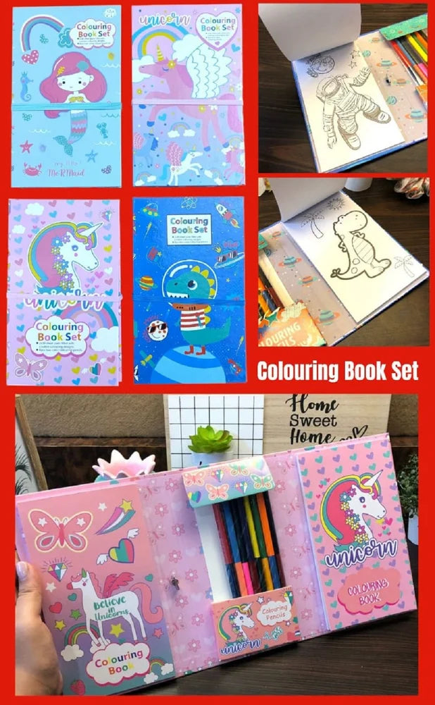 2 in 1 Coloring Book Set & Scratch Pad with 8 Dual Color Pencil