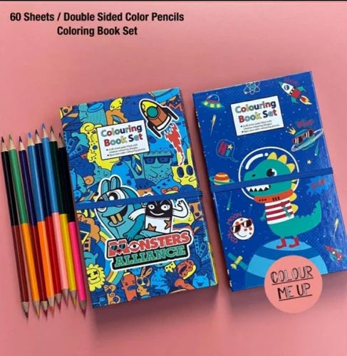 2 in 1 Coloring Book Set & Scratch Pad with 8 Dual Color Pencil